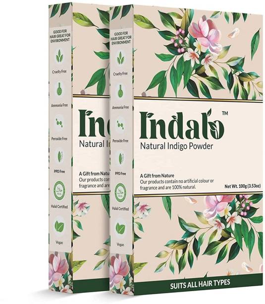 Indalo Natural Indigo Hair Colour Powder with Hair Care, No Ammonia - (Pack of 2, 200g) , Indigo