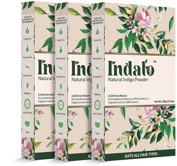 Indalo Natural Indigo Hair Colour Powder with Hair Care, No Ammonia - (Pack of 3, 300g) , Indigo