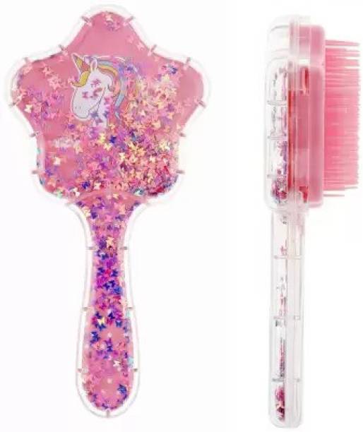 Rockjon Unicorn Star shape Glitter Design Comb & Brush Combo Set (Pink Color)