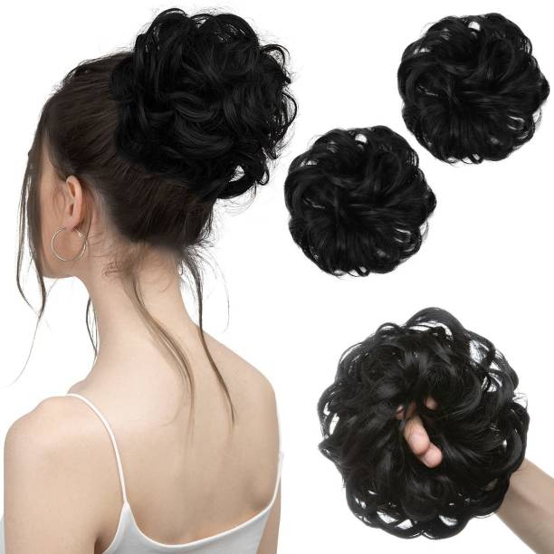 Curated Cart Messy Bun / Juda / Artificial  /  Extension With Elastic Rubber Band piece Synthetic  Scrunchies  Piece for Women/Girls (1PCS BLACK ) Hair Extension