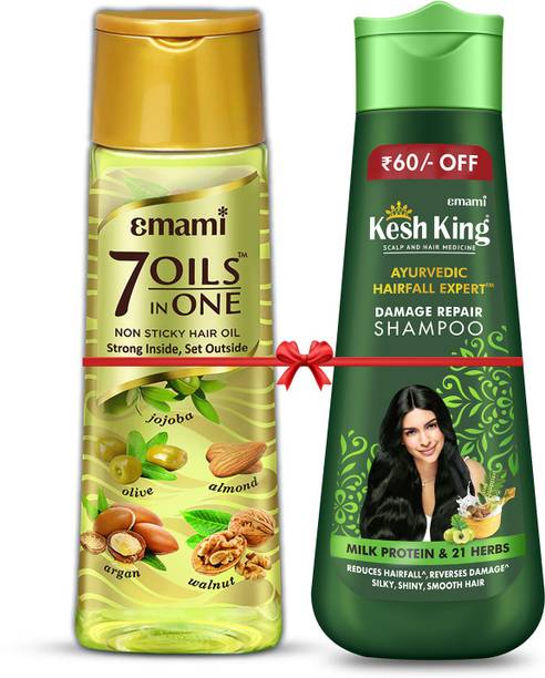 EMAMI 7 Oils in one 500ml + Kesh King Shampoo Damage Repair 340ml
