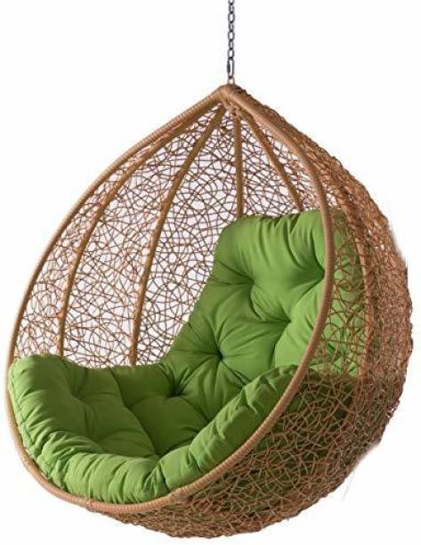 Furniture kart Luxury Hammock Swing Chair Jhula Hanging Egg Chair Brown with Green Cushions Steel Large Swing