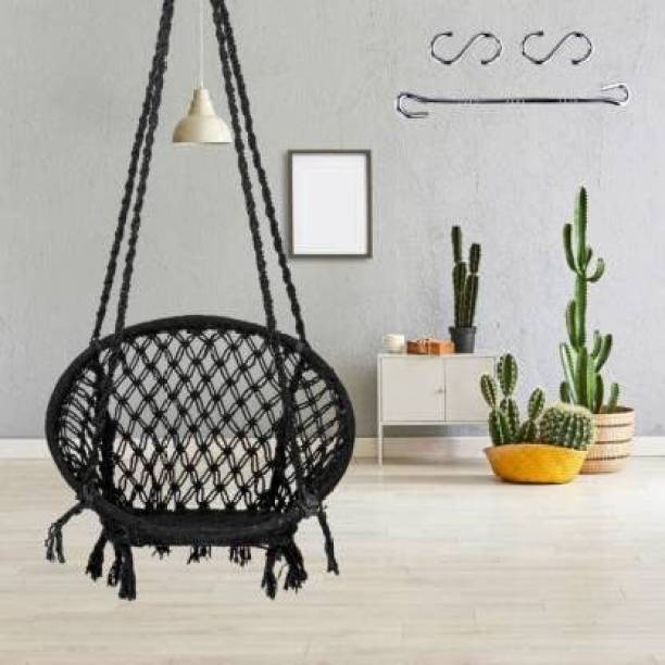 Swingzy Cotton Round Hanging Swing for Kids & Adults/Cotton Rope Swing Chair for Home/ Cotton, Wooden Large Swing