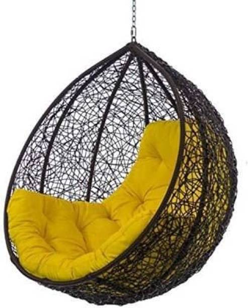 Furniture kart Hammock Luxury Swing Chair Black with Yellow Cushions Steel Large Swing