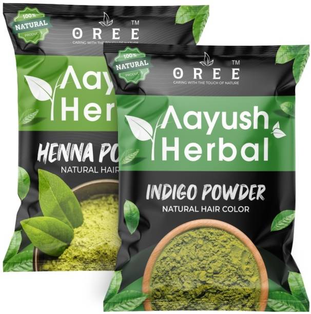 Aayush herbal Indigo & Henna powder for Black Hair 100% Pure and Natural Hair dye (200g Each)