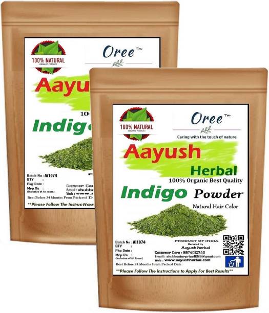 Aayush herbal 100% Natural Indigo Powder For Hair & Beard Dye - Black(100gX2)PACK 2