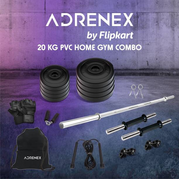 Adrenex by Flipkart 20 kg 20 kg PVC Plates with One 4 Ft Plain Rod and One Pair Dm Rods with Accessories Home Gym Combo