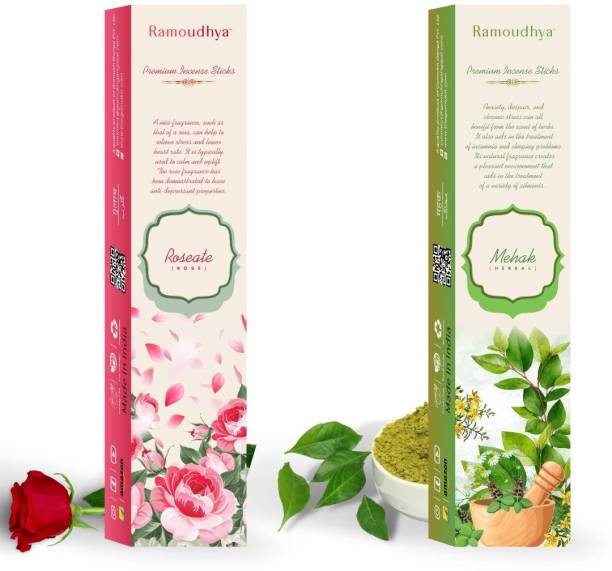 Ramoudhya Premium Incense Sticks Pack of 50 Low Smoke Rose+Mehak Rose+Mehak