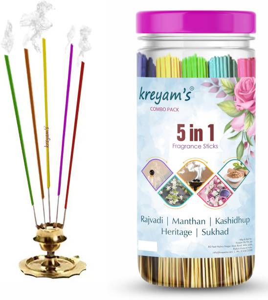 Kreyam's Incense Sticks Variety Pack For Puja Meditation And Negative Energy Remover Agarbatti Rajvadi, Manthan, Kashidhup, Heritage, Sukhad