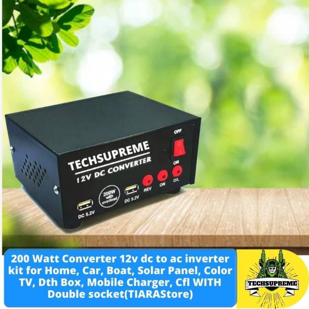 TechSupreme 200W 12V DC to 220 AC Converter with Dual USB & Double Socket Power output up to Square Wave Inverter