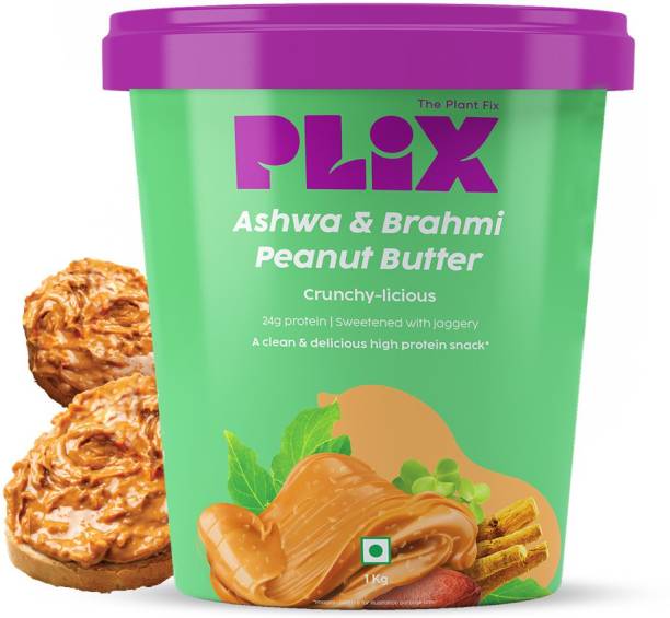 Plix High Protein Peanut Butter With Ashwagandha And Brahmi Plant-Based Ingredients 1 kg