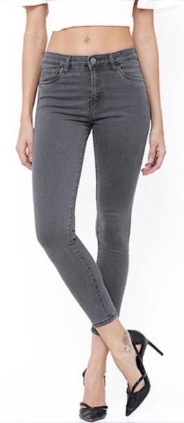 Women Slim Mid Rise Grey Jeans Price in India
