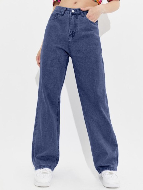 PYL Women’s Plus Size Blue Denim Ripped Jean Wide Leg Cotton Jeans Pants 