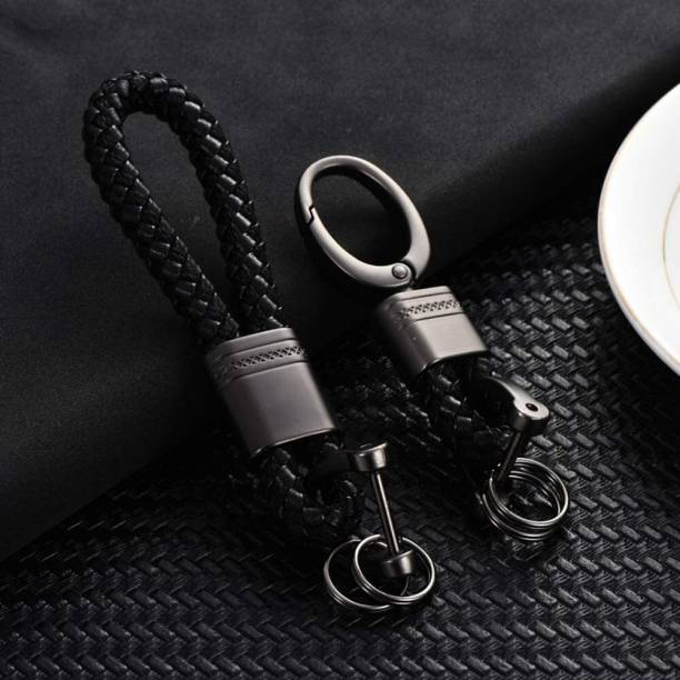 CONTACTS 2 Pcs Black Braided Keychain Leather Strap Keyring PU Rope Hook Key ring Key Chain