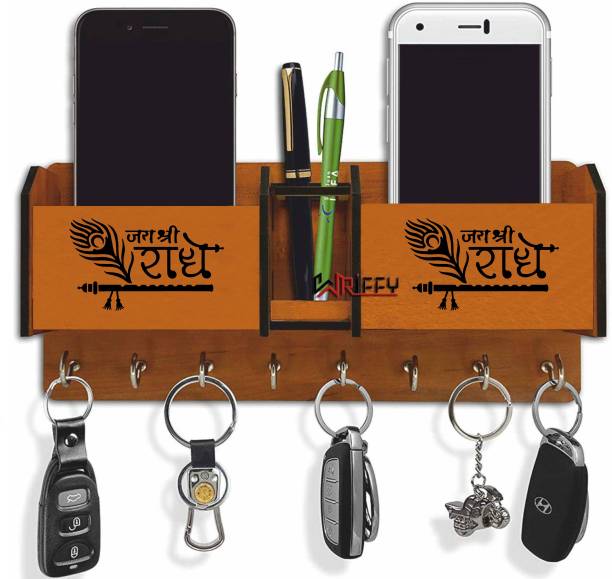 WRIFFY Jay Shree Radhee with 2 Pocket mobile holder, Pen Stand Wood Key Holder
