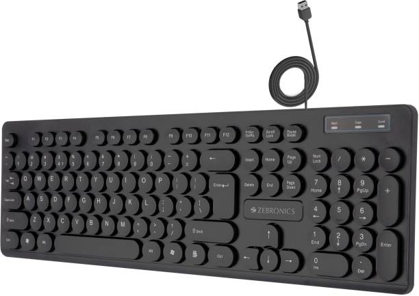 ZEBRONICS ZEB-K24 slim design, retractable stand, 1.5 meter textured cable, Chiclet keys Wired USB Desktop Keyboard