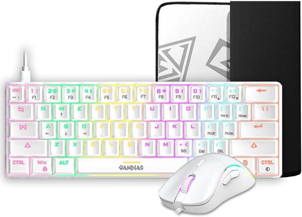 GAMDIAS Hermes E4 3-IN-1 RGB Mechanical White Gaming Keyboard, Mouse and Mousepad Combo Wired USB Gaming Keyboard