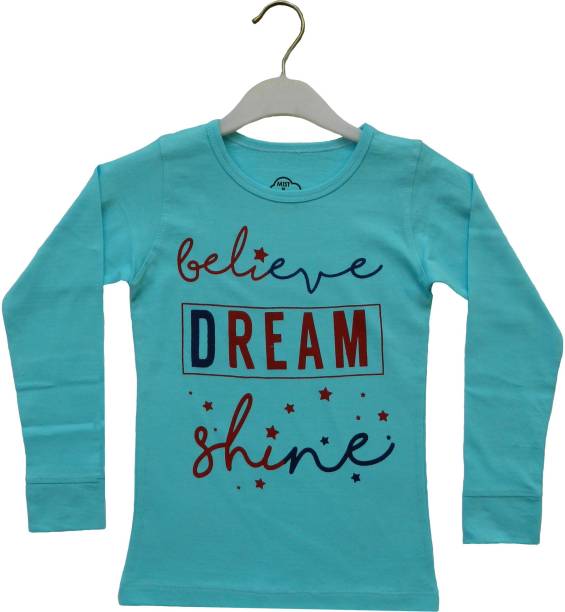 Girls Typography Cotton Blend T Shirt Price in India