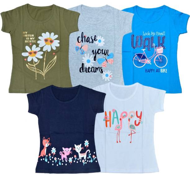 Girls Graphic Print Pure Cotton T Shirt Price in India