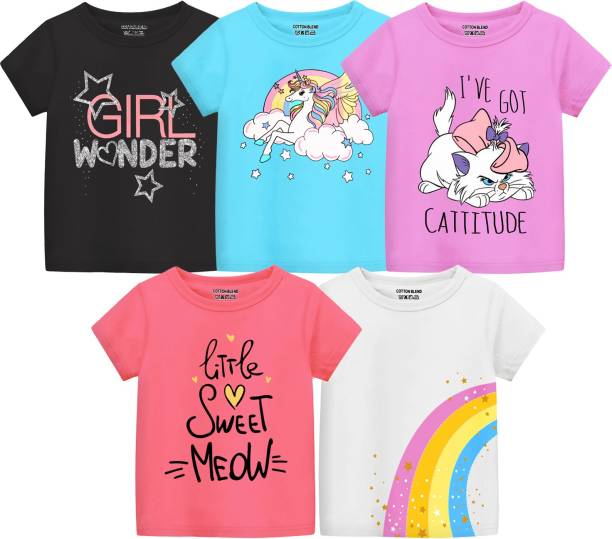 Girls Graphic Print Cotton Blend T Shirt Price in India