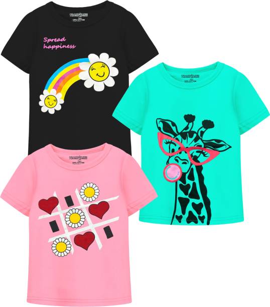 Girls Printed Cotton Blend T Shirt Price in India