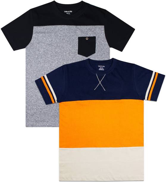 Boys Colorblock Cotton Blend T Shirt Price in India