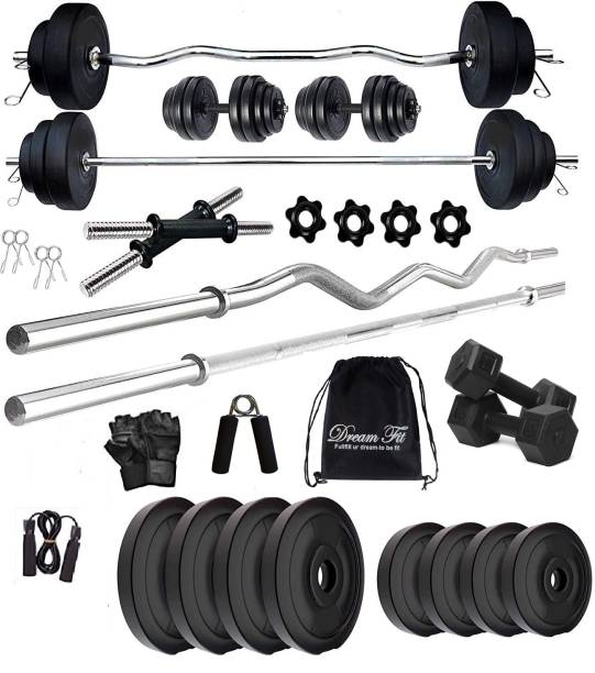 DreamFit 20 kg 20kg Home gym with 3ft Straight , 3ft Curl Rod , pair of 2 kg PVC hex Dumbbells Home Gym Combo