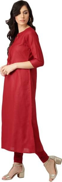 Women Solid Cotton Blend A-line Kurta Price in India