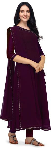 Women Embellished Georgette Anarkali Kurta With Attached Dupatta Price in India