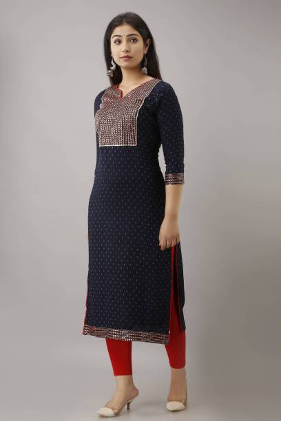 Women Embroidered Viscose Rayon Straight Kurta Price in India