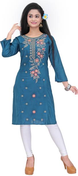 Women Chikan Embroidery Cotton Rayon A-line Kurta Price in India