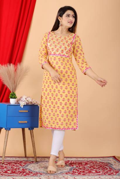 Women Block Print Pure Cotton Straight Kurta Price in India