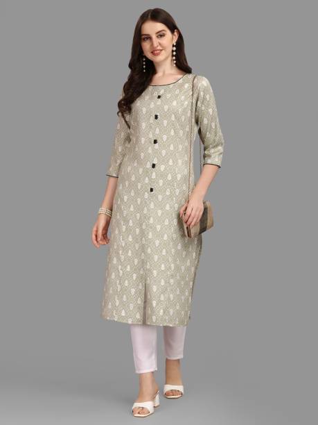 Women Floral Print Cotton Blend Straight Kurta Price in India