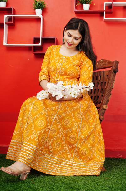 Women Printed Cotton Blend Anarkali Kurta Price in India