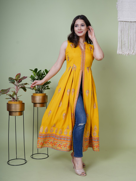 kurti design in yellow colour