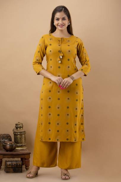 Women Printed Cotton Rayon Straight Kurta Price in India