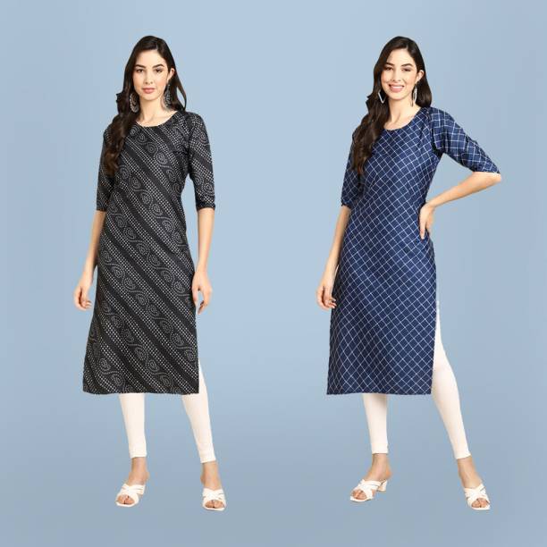 Pack of 2 Women Printed Crepe Straight Kurta Price in India