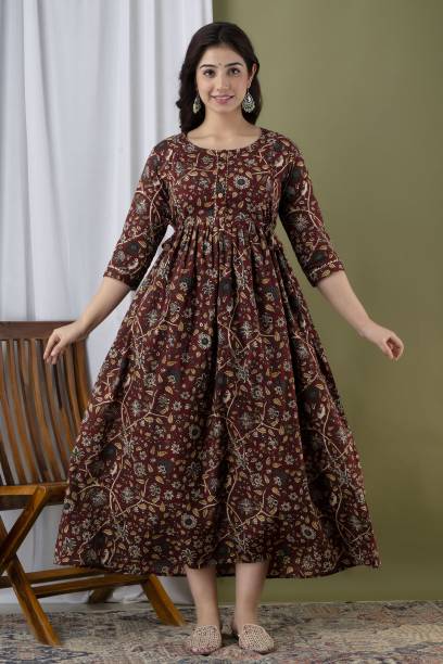 Women Printed Pure Cotton Gown Kurta Price in India