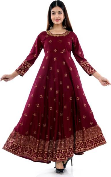 Women Embroidered Viscose Rayon Gown Kurta Price in India