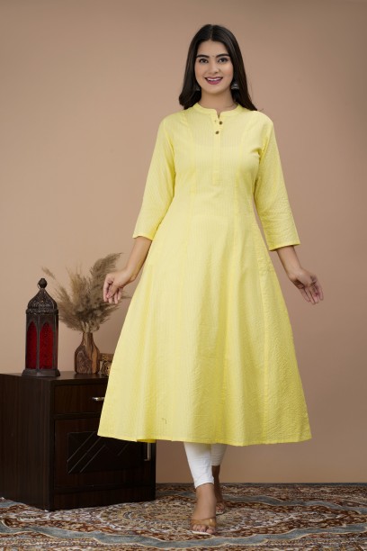 Buy ZARNA FASHION HUB Women's Cotton Slub Yellow Mustard Angarkha Style  Long Anarkali Printed Kurti (SS 05N Mustard-S) at Amazon.in