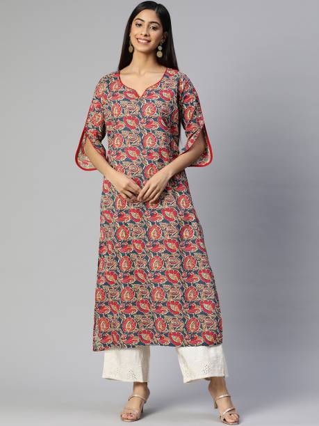 Women Floral Print Pure Cotton Straight Kurta Price in India