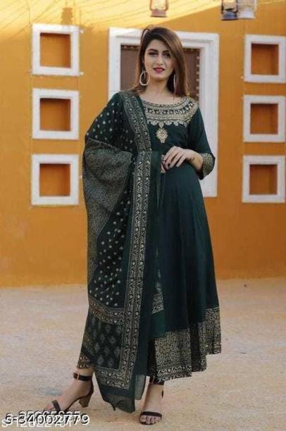 Women Embellished Viscose Rayon Anarkali Kurta With Attached Dupatta Price in India
