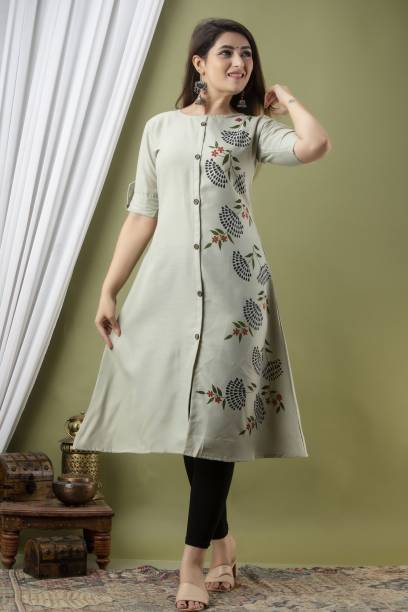 Women Floral Print Pure Cotton Frontslit Kurta Price in India