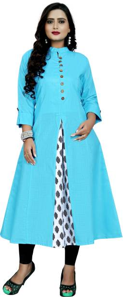 Women Solid Cotton Blend Frontslit Kurta Price in India