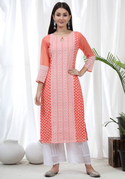 Women Chikan Embroidery Georgette Gown Kurta Price in India