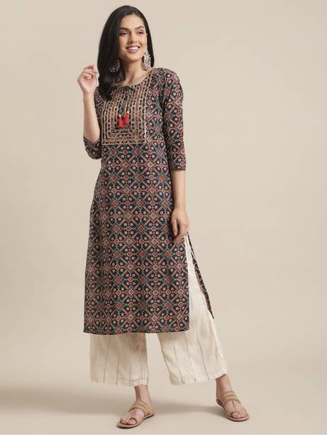 Women Printed Viscose Rayon Straight Kurta Price in India