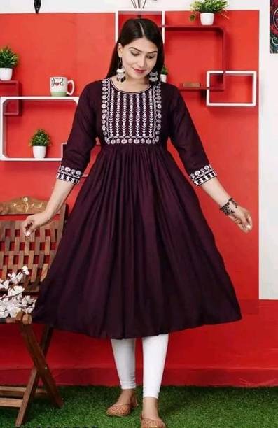 Women Embroidered Viscose Rayon Flared Kurta Price in India