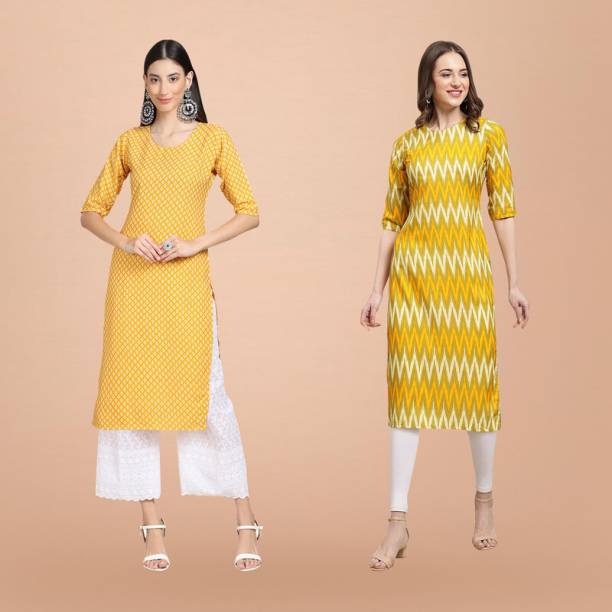 Pack of 2 Women Printed Crepe Straight Kurta Price in India