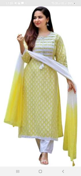 Women Printed Viscose Rayon A-line Kurta With Attached Dupatta Price in India