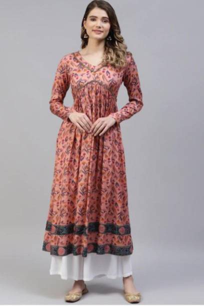 Women Printed Viscose Rayon Gown Kurta Price in India